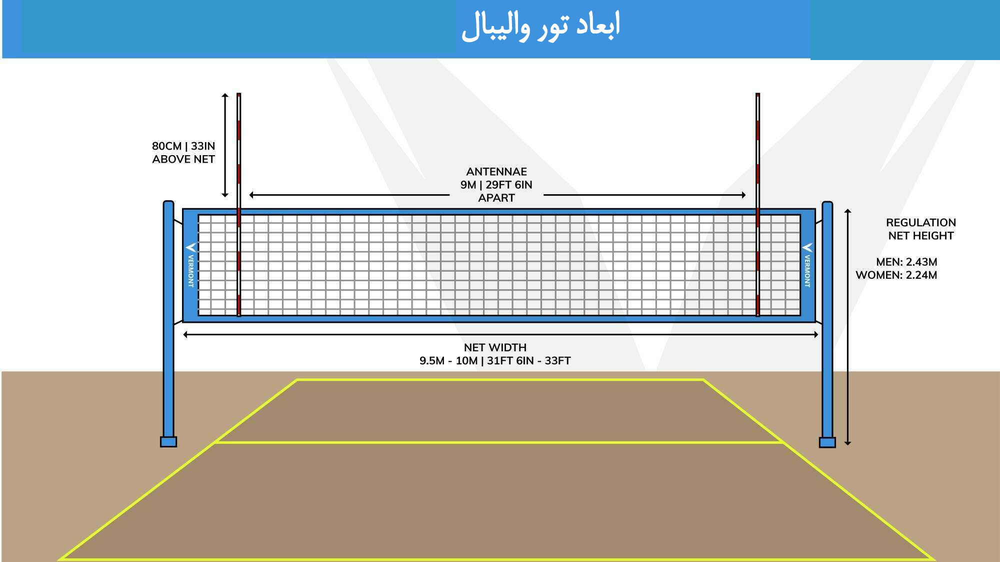 ابعاد و اندازه میله والیبال استاندارد